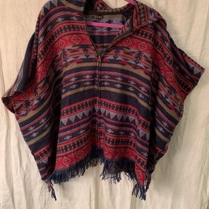 Multi colored poncho with a hood